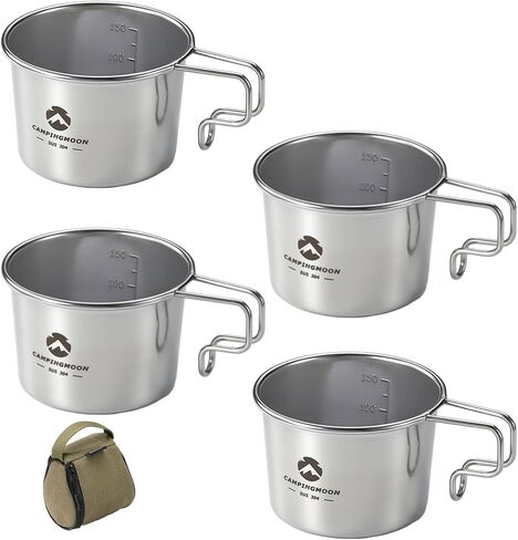 كوب قهوة للتخييم صغير الحجم من الفولاذ المقاوم للصدأ 304 من CAMPINGMOON سعة 160 مل S-180 (طقم 4 قطع/ مع حقيبة) in Saudi Arabia