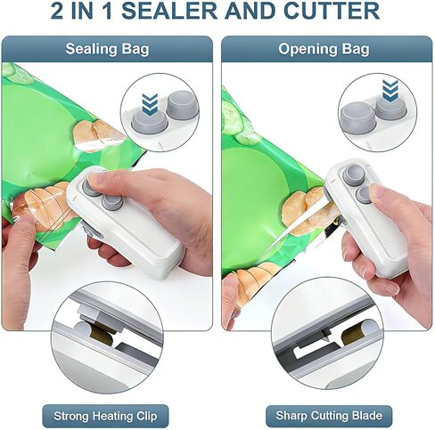 Mini Bag Sealer, 2 in 1 Type-C Rechargeable Heat Sealer, Sealing & Cutting, Portable Bag Resealer for Plastic Bags Snack Bags in Saudi Arabia