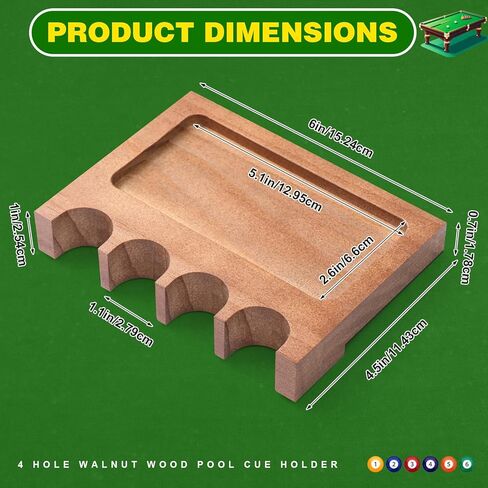 Novabright 4 Hole Walnut Wood Pool Cue Holder Portable Weighted Billiard Stick Rack Non-slip Solid Cue Holder Claw with Deepen Notch for Billiard Table Bar Chair in Saudi Arabia