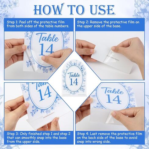 Blue Toile Themed Wedding Acrylic Table Number 1-20 with 20Pcs Stands, 5"x7" Blue Floral Place Card Centerpiece Decor Indoor Outdoor Wedding Bridal Shower Anniversary Party Reception in Saudi Arabia