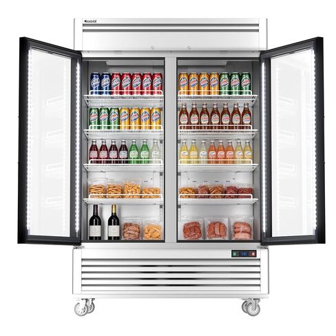 Coolski 2 Door Glass Door Commercial Food Merchandiser, 47.5 Cu.ft Stainless Steel Refrigerated Beverage Display Cooler with LED Light, Auto Defrost, DOE ETL ETL Sanitation Certified in Kuwait