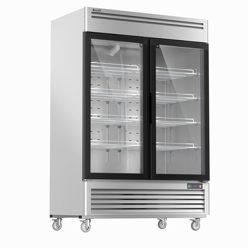 Coolski 2 Door Glass Door Commercial Food Merchandiser, 47.5 Cu.ft Stainless Steel Refrigerated Beverage Display Cooler with LED Light, Auto Defrost, DOE ETL ETL Sanitation Certified in Kuwait
