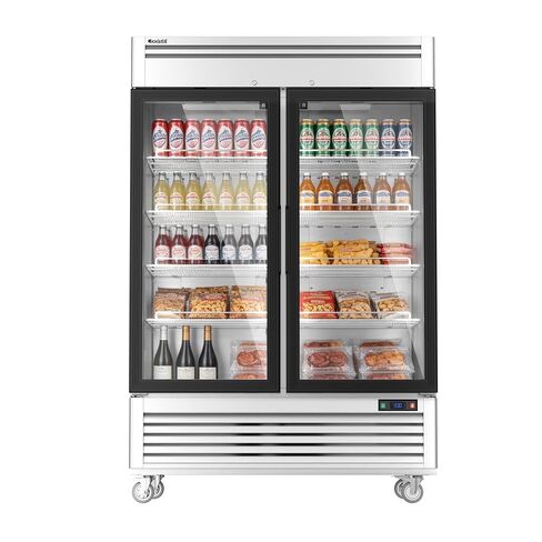 Coolski 2 Door Glass Door Commercial Food Merchandiser, 47.5 Cu.ft Stainless Steel Refrigerated Beverage Display Cooler with LED Light, Auto Defrost, DOE ETL ETL Sanitation Certified in Kuwait