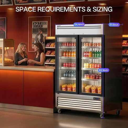 Coolski 2 Door Glass Door Commercial Food Merchandiser, 47.5 Cu.ft Stainless Steel Refrigerated Beverage Display Cooler with LED Light, Auto Defrost, DOE ETL ETL Sanitation Certified in Kuwait