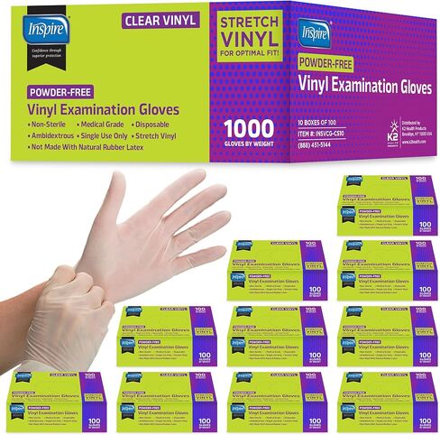 Inspire Exam Medical Clear Vinyl Disposable Gloves - Latex Free for Cleaning, Food Prep in Saudi Arabia