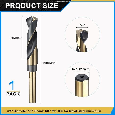PATIKIL 15/16" Drill Bit, 1/2" Reduced Shank M2 High Speed Steel Drill Bit for Hard Metal Wood Steel Black and Gold in Saudi Arabia