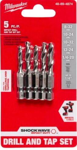 مجموعة لقم الحفر والصنبور الفولاذية من ميلووكي 48-89-4874 Shockwave Impact Duty SAE، 5 قطع، مقاسات من 8-32 إلى 1/4-20 in Saudi Arabia
