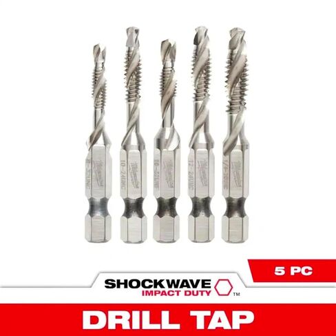 مجموعة لقم الحفر والصنبور الفولاذية من ميلووكي 48-89-4874 Shockwave Impact Duty SAE، 5 قطع، مقاسات من 8-32 إلى 1/4-20 in Saudi Arabia