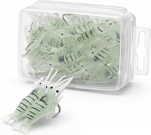 Keenjorika يتوهج في الظلام طعم الروبيان الناعم مع خطاف محكم مسبقًا 1.8 بوصة طعم صيد ليلي واقعي لاستخدام سمك السلمون المرقط والسمك الأحمر في المياه العذبة والمياه المالحة/1 in Kuwait