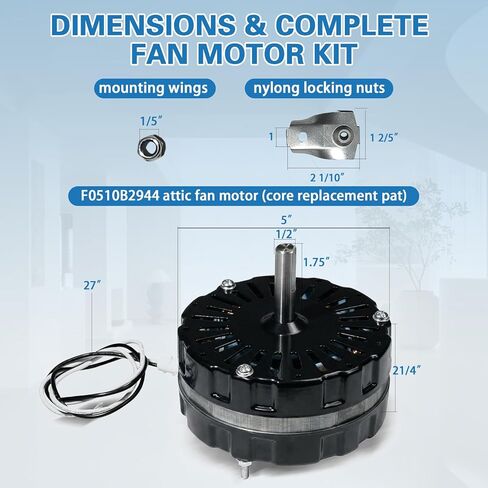 F0510B2944 F0510B2497 Attic Ventilation Fan Motor, Compatible with Lomanco 2000 and 1800 Series Attic Ventilation Motors, Replacement A0416B2059 A0510B2389 Universal Kit Included in Saudi Arabia