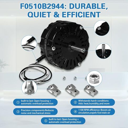 F0510B2944 F0510B2497 Attic Ventilation Fan Motor, Compatible with Lomanco 2000 and 1800 Series Attic Ventilation Motors, Replacement A0416B2059 A0510B2389 Universal Kit Included in Saudi Arabia