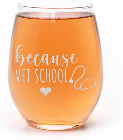 Because Vet School Stemless Wine Glass - Veterinarian, Vet Tech Gift - 1 Glass in Saudi Arabia
