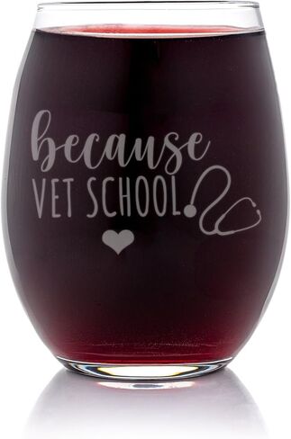 Because Vet School Stemless Wine Glass - Veterinarian, Vet Tech Gift - 1 Glass in Kuwait