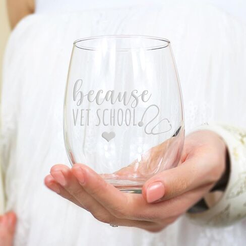 Because Vet School Stemless Wine Glass - Veterinarian, Vet Tech Gift - 1 Glass in Kuwait