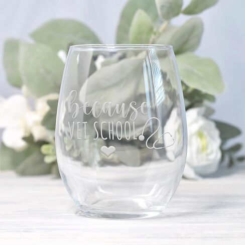Because Vet School Stemless Wine Glass - Veterinarian, Vet Tech Gift - 1 Glass in Kuwait