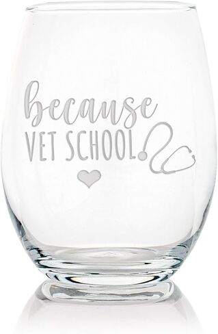 Because Vet School Stemless Wine Glass - Veterinarian, Vet Tech Gift - 1 Glass in Kuwait