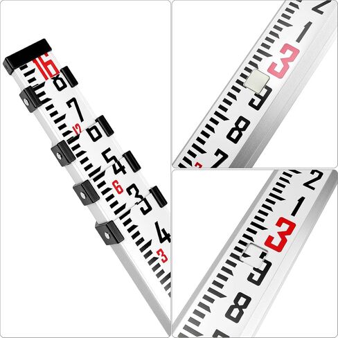 QWORK 16-Foot Aluminum Grade Rod, 5-Section Telescopic Leveling Rod – Dual Sided Tenths & Inches Measurement Staff for Surveying, Grading & Construction – Heavy-Duty Graduated Pole in Saudi Arabia