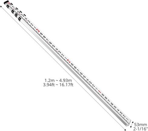 QWORK 16-Foot Aluminum Grade Rod, 5-Section Telescopic Leveling Rod – Dual Sided Tenths & Inches Measurement Staff for Surveying, Grading & Construction – Heavy-Duty Graduated Pole in Saudi Arabia
