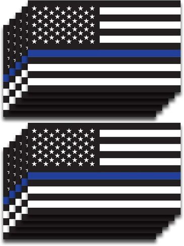 Thin Blue Line Flag Police Firefighter Dispatcher Military Support Department Sticker 10-Pack 3 Inches x 5 Inches Premium Quality Vinyl UV Protective Laminate PD1997 in Saudi Arabia