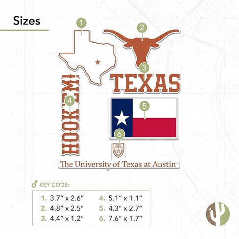 Desert Cactus University of Texas Sticker Longhorns UT Austinr Vinyl Decals Laptop Water Bottle Car Scrapbook Sheet T2 (Type 2-5) in Saudi Arabia
