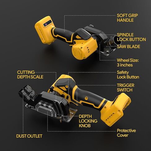 أداة قطع لاسلكية متوافقة مع بطارية DeWalt 20V MAX (بدون بطارية) منشار دائري صغير بدون فرش مع شفرات، 19000 دورة في الدقيقة، غطاء غبار قابل للإزالة للمعادن/الخشب/البلاط/البلاستيك in Kuwait
