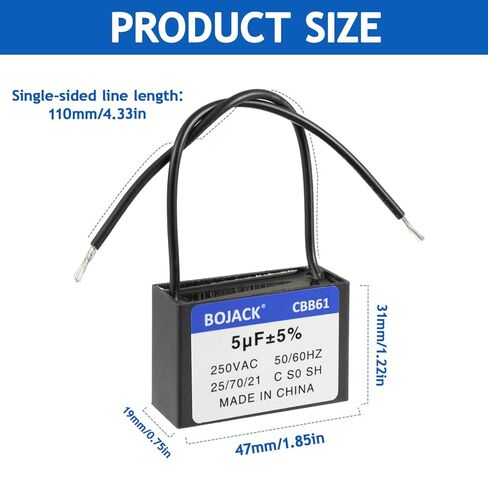 BOJACK CBB61 5uF 250V AC 2 مكثف بدء تشغيل مروحة السقف، لمولد محرك مضخة المروحة الكهربائية (حزمة من 2) in Saudi Arabia