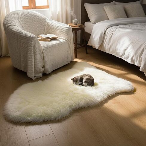 Genuine Sheepskin Rug New Zealand Fluffy Lambskin Rug, Natural Luxury Sheepskin Throw for Bedroom Living Room Children's Room - Premium Area Rug Chair Cover (2×3 Feet, Black) in Saudi Arabia