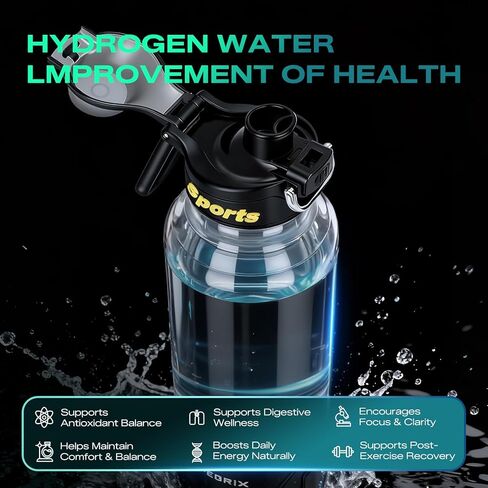 PUREPEBRIX Upgraded Hydrogen Water Bottle Glass Generator - 34oz Borosilicate Glass, SPE/PEM Tech, Leak-Proof Lid, Easy-Carry Handle, Sports-Inspired Design for Home, Office & Travel Hydration in Saudi Arabia