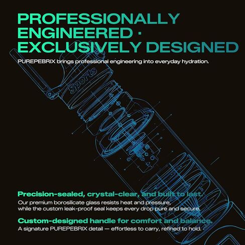 PUREPEBRIX Upgraded Hydrogen Water Bottle Glass Generator - 34oz Borosilicate Glass, SPE/PEM Tech, Leak-Proof Lid, Easy-Carry Handle, Sports-Inspired Design for Home, Office & Travel Hydration in Saudi Arabia