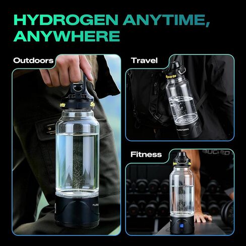 PUREPEBRIX Upgraded Hydrogen Water Bottle Glass Generator - 34oz Borosilicate Glass, SPE/PEM Tech, Leak-Proof Lid, Easy-Carry Handle, Sports-Inspired Design for Home, Office & Travel Hydration in Saudi Arabia