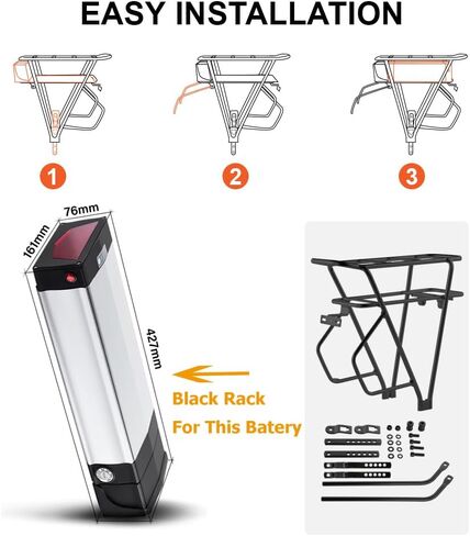 YS YOSE POWER Black Luggage لـ YOSE Power 48V 20.8Ah بطارية Ebike الخلفية التي تناسب الحد الأقصى 1500W بطارية دراجة كهربائية رف أمتعة أسود 500W 1000W 1500W دراجات إلكترونية (رف فقط) in Kuwait