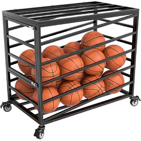 Ball Cart Storage with Lockable Wheels & Side Door, Basketball Storage Bin with Lid for Indoor Outdoor, Sports Equipment Exercise Ball Organizer, Ball Holder for Gym, School, Club in Kuwait