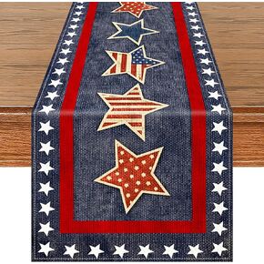 72 x 13 Inches Vintage Patriotic Star Table Runner, Retro Red, White, and Blue Stars Design for Independence Day, 4th of July, Memorial Day, Americana Home Table Decor in Kuwait