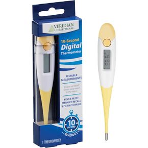 ميزان الحرارة الرقمي للرعاية الصحية من Veridian | قراءة مدتها 10 ثوانٍ | أوضاع درجة الحرارة F C| نصيحة مرنة | صحية ومقاومة للماء وسهلة التنظيف | حقيبة للتخزين + تعليمات متضمنة in Kuwait