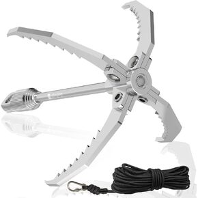 GanFindX Grappling Hook with 65 FT Rope, Folding 4 Claw Survival Hook | Heavy Duty SUS Sawtooth Design with Aluminum Rear Circle for Outdoor Camping, Hiking and Climbing Activities in Saudi Arabia