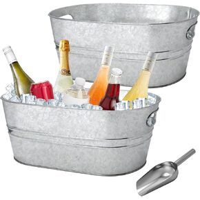 2 Pack 3 Gallon Galvanized Tub Ice Buckets for Parties Portable Beverage Tub Champagne Bucket Metal Ice Buckets for Cocktail Bar with Ice Scoop in Kuwait