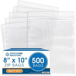 Spartan Industrial - 8" X 10" (500 Count) Thick 4 Mil Clear Reclosable Zip Plastic Poly Bags with Resealable Lock Seal Zipper - Heavy Duty and Durable in Saudi Arabia