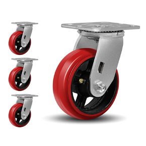 5"X2" Industrial Casters,Heavy Duty Casters Set of 4,Crowned Polyurethane Tread Cast Iron Center Wheels, 2 Rigid 2 Top Lock Brake Casters, Load Capacity 4000 lbs Per Set (4-Pack) in Kuwait