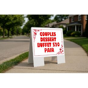 Couples Dessert Buffet $20 Pair Red Frame With Hearts Up Arrows A-Frame Single Sided 23x23 in. sign in Kuwait
