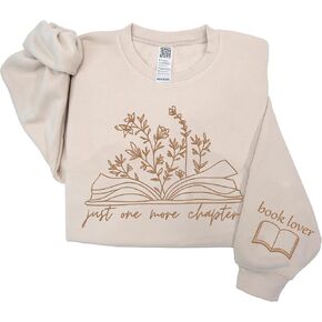 Just One More Chapter Book Lover Embroidered Sweatshirt Women Funny Reading Book Long Sleeve Shirt Casual Teacher Pullover Tops, Book Lover Gifts Sweatshirt for Women, Bookish Sweatshirt Size 4XL in Saudi Arabia