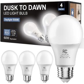 DAYBETTER 4 Pack A19 من الغسق إلى الفجر لمبات الإضاءة في الهواء الطلق، تشغيل/إيقاف مستشعر الخلايا الكهروضوئية LED لمبة الإضاءة للشرفة والإضاءة الأمنية، ما يعادل 60W، كفاءة في استخدام الطاقة 9W، ضوء النهار 5000K، قاعدة E26 in Kuwait
