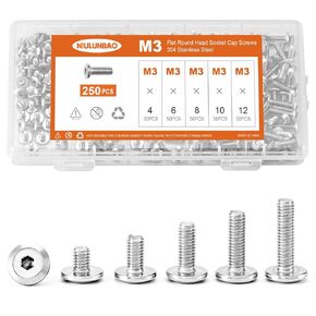 M8 x 10mm 12mm 16mm 20mm 25mm Flat Round Head Hex Socket Cap Screws Bolts, Furniture Screws, 304 Stainless Steel, Allen Hex Drive, Metric Fully Threaded, Bright Finish, Assortment Kit 50PCS in Kuwait