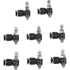 Air Flow Speed Control Valve Connectors with Pneumatic Push-In Fittings for 4 mm Tube and M5 Thread, Brass and Plastic Construction, 8-Pack for Pressure Washer Systems in Kuwait