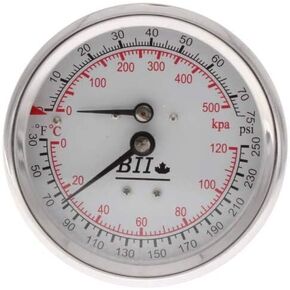 1/2" NPT, 3" Face, Temperature & Pressure Gauge - Short (Tridicator) in Kuwait