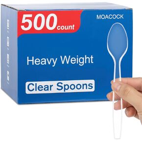 موكوك 500 عدد ملاعق بلاستيكية شفافة، ملاعق ثقيلة الوزن للاستعمال مرة واحدة، أدوات مائدة بلاستيكية، أدوات فضية بلاستيكية شفافة in Kuwait