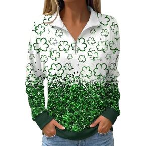 سويت شيرت نسائي بأكمام طويلة من Qbily لعيد القديس باتريك كاجوال لاكي أيرلندي لامع قمصان شامروك بادي لعيد الميلاد بلوفر علوي in Kuwait