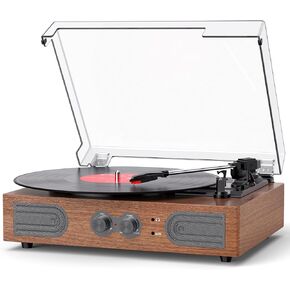 Vinyl Record Player with Built-in Speakers, 3-Speed Vintage Turntable with Bass Adjustment Bluetooth AUX Input, Belt-Driven LP Player with RCA Headphone Output, Auto-Stop, Dark Green in Kuwait