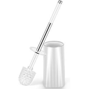 مجموعة فرشاة المرحاض وحاملها، فرشاة وعاء المرحاض المدمجة بمقبض من الفولاذ المقاوم للصدأ، شعيرات صلبة، مقاومة للتقطير، سهلة التجميع، تنظيف عميق باللون الأبيض in Kuwait