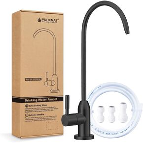 صنبور مياه الشرب - صنبور مياه مفلتر بجذع طويل للسطح السميك، صنبور RO خالي من الرصاص مع خرطوم وتركيبات توصيل الدفع (أسود غير لامع) in Kuwait