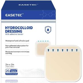 Hydrocolloid Bandages 2"x2", 10 Packs, Bordered Pressure Edge, Thickened Center with Soft Cushion Layer, Self-Adhesive Waterproof Bandages for Blisters, Abrasions, Surgical Incisions, Bedsores, Ulcers in Kuwait